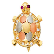 14K Gold CZTurtle Charm Pendant with 1.2mm Box Chain Necklace