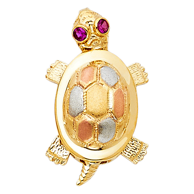 14K Gold Turtle Charm Pendant with 2.3mm Hollow Cuban Chain Necklace