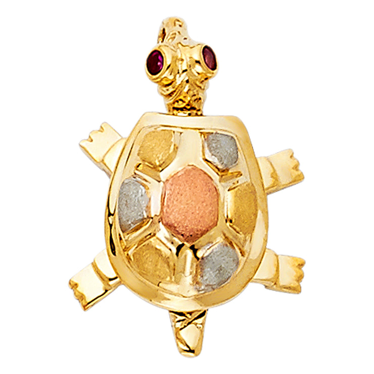 14K Gold Turtle Charm Pendant with 2.3mm Hollow Cuban Chain Necklace