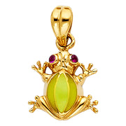 14K Gold Frog Charm Pendant with 1.5mm Flat Open Wheat Chain Necklace