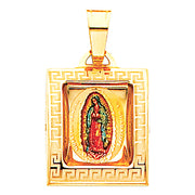 14K Gold Guadalupe Enamel Pendant with 0.9mm Singapore Chain