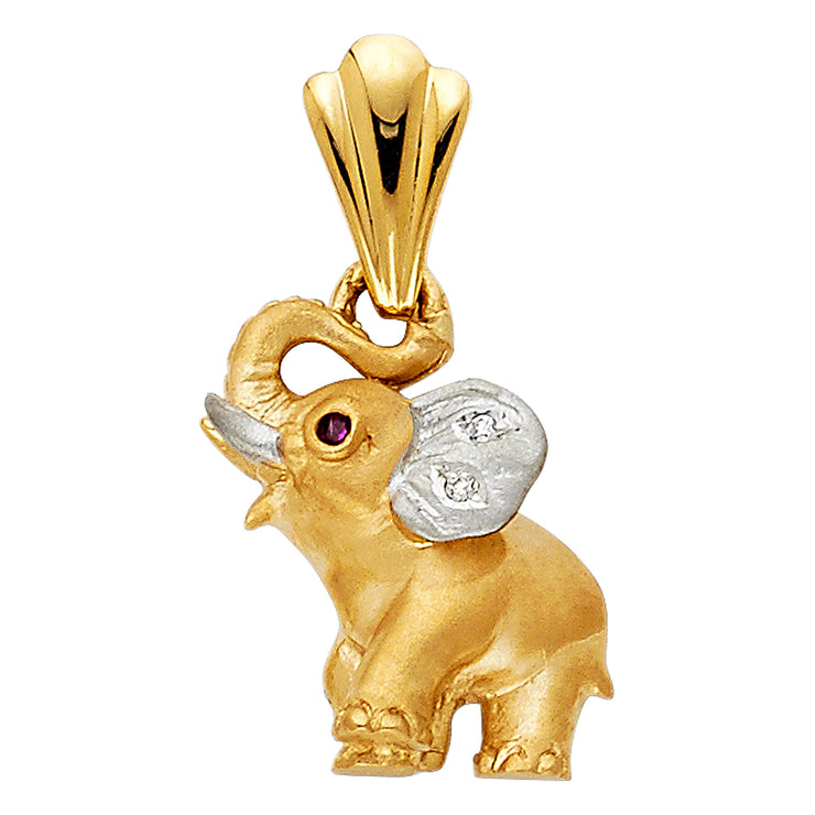 14K Gold CZ Elephant Charm Pendant with 2.3mm Figaro 3+1 Chain Necklace