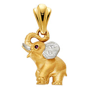 14K Gold CZ Elephant Charm Pendant with 0.8mm Box Chain Necklace