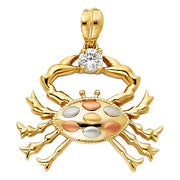 14K Gold CZ Crab Charm Pendant with 3.1mm Figaro 3+1 Chain Necklace