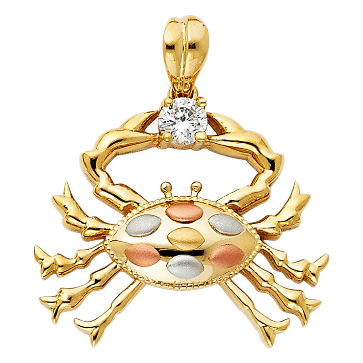 14K Gold CZ Crab Charm Pendant with 3.3mm Valentino Star Diamond Cut Chain Necklace