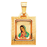 14K Gold Guadalupe Enamel Religious Charm Pendant with 1.2mm Box Chain Necklace