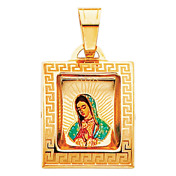 14K Gold Guadalupe Enamel Religious Charm Pendant with 1.2mm Box Chain Necklace