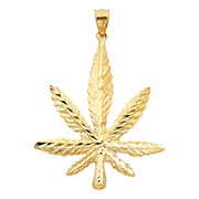 14K Gold Marijuana Leaf Charm Pendant with 1.2mm Box Chain Necklace