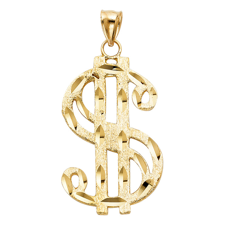 14K Gold Dollar Sign Charm Pendant with 3.8mm Figaro 3+1 Chain Necklace