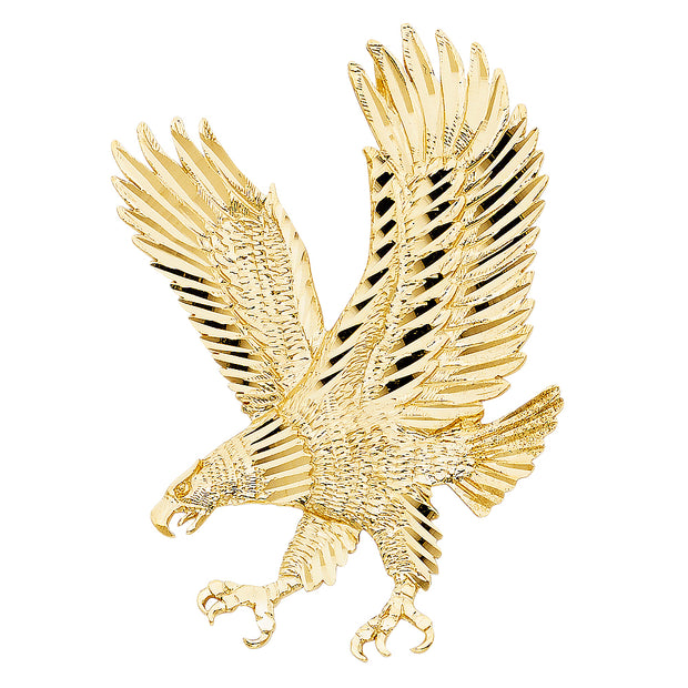 14K Gold Eagle Charm Pendant with 2mm Flat Open Wheat Chain Necklace