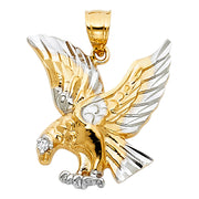 14K Gold Eagle Charm Pendant with 1.7mm Flat Open Wheat Chain Necklace
