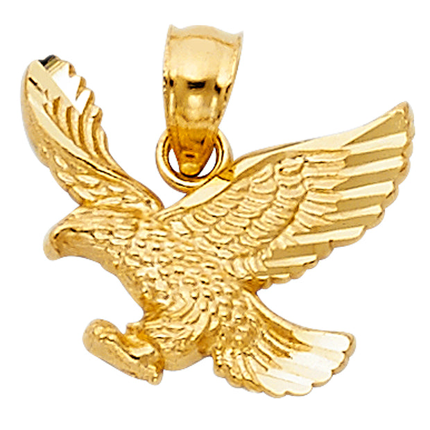 14K Gold Eagle Charm Pendant with 1.5mm Flat Open Wheat Chain Necklace