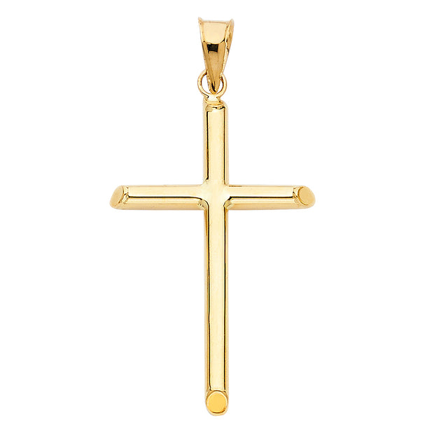 14K Gold Cross Pendant with 1.7mm Flat Open Wheat Chain