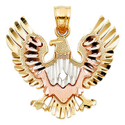 14K Gold Eagle Charm Pendant with 1.7mm Flat Open Wheat Chain Necklace