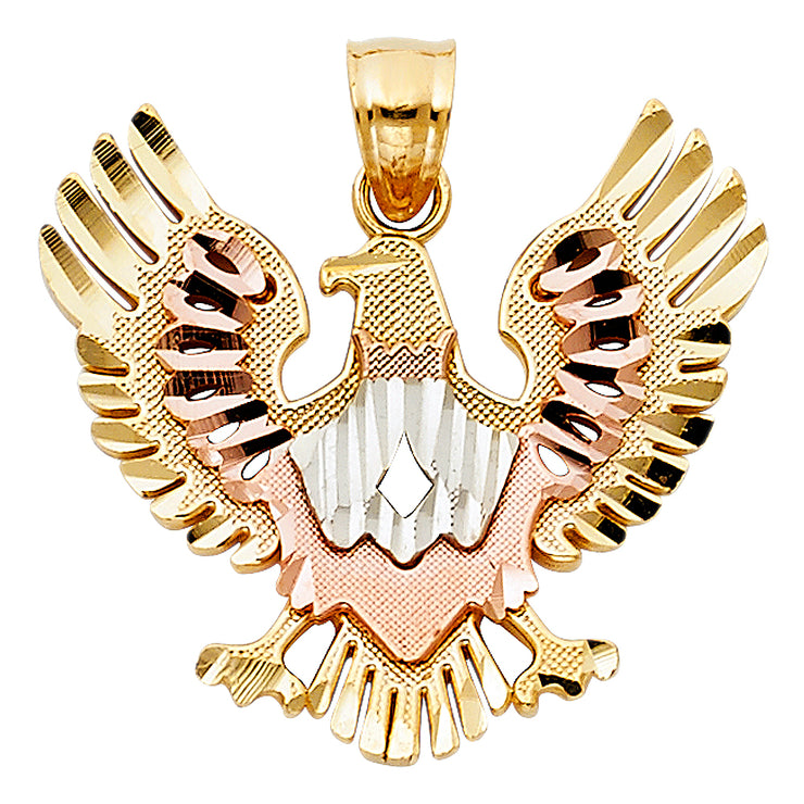 14K Gold Eagle Charm Pendant with 1.8mm Singapore Chain Necklace