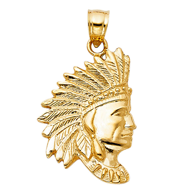 14K Gold Indian Charm Pendant with 1.2mm Box Chain Necklace