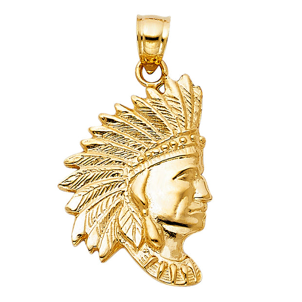 14K Gold Indian Charm Pendant with 3.1mm Figaro 3+1 Chain Necklace