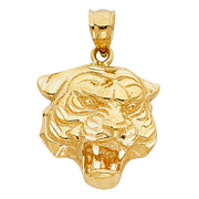 14K Gold Tiger Charm Pendant with 2mm Flat Open Wheat Chain Necklace