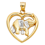 14K Gold Elephant Heart Charm Pendant with 1.8mm Singapore Chain Necklace