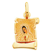 14K Gold Guadalupe Enamel Religious Charm Pendant with 1.2mm Box Chain Necklace