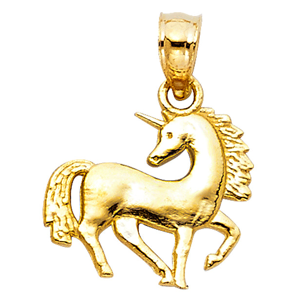 14K Gold Unicorn Charm Pendant with 1.8mm Singapore Chain Necklace