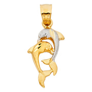 14K Gold Dolphin Charm Pendant with 1.8mm Singapore Chain Necklace