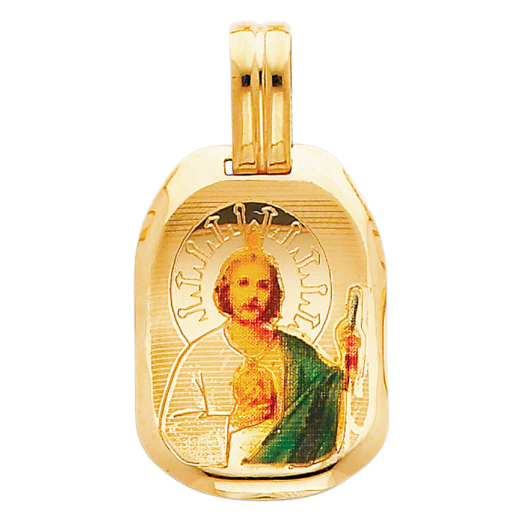 14K Gold St. Jude Enamel Pendant with 2mm Figaro 3+1 Chain