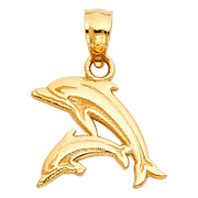 14K Gold Dolphin Charm Pendant with 3.1mm Figaro 3+1 Chain Necklace
