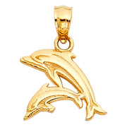 14K Gold Dolphin Charm Pendant with 0.8mm Box Chain Necklace