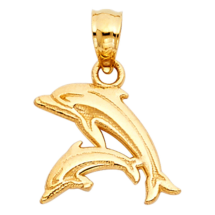 14K Gold Dolphin Charm Pendant with 1.8mm Singapore Chain Necklace