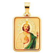 14K Gold St. Jude Enamel Religious Charm Pendant with 1.2mm Box Chain Necklace