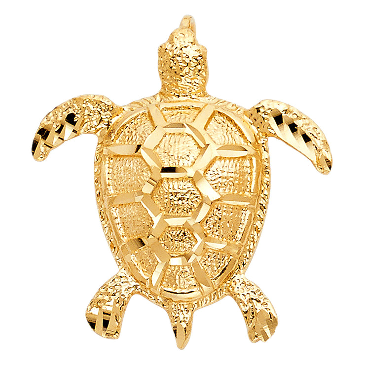 14K Gold Turtle Charm Pendant with 1.8mm Singapore Chain Necklace