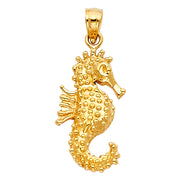 14K Gold Sea Horse Charm Pendant with 0.8mm Box Chain Necklace