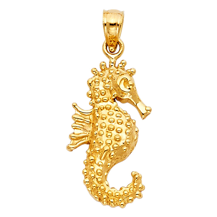 14K Gold Sea Horse Charm Pendant with 2.3mm Figaro 3+1 Chain Necklace