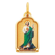 14K Gold St. Jude Enamel Pendant with 2mm Figaro 3+1 Chain