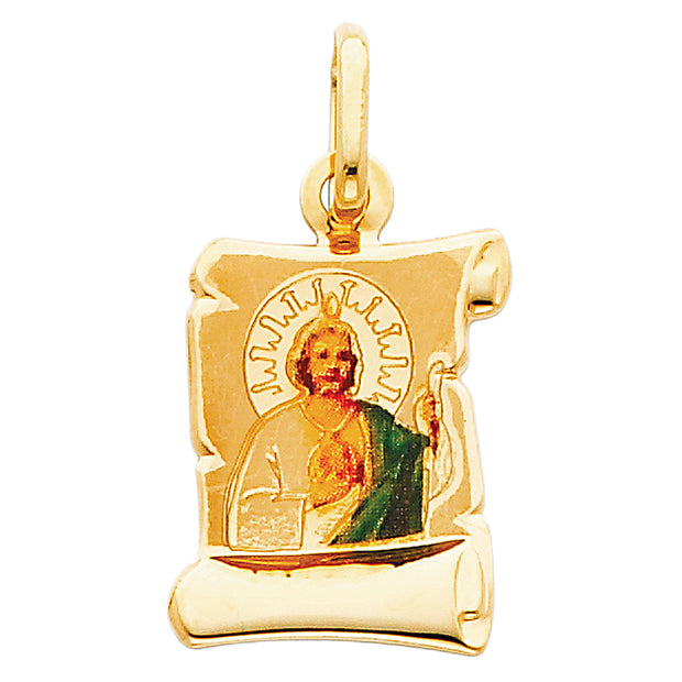 14K Gold St. Jude Enamel Pendant with 2mm Figaro 3+1 Chain