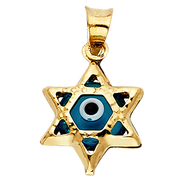 14K Gold Evil Eye Star Charm Pendant with 1.6mm Figaro 3+1 Chain Necklace