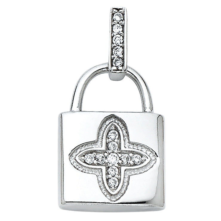 14K Gold CZ Lock Charm Pendant