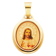 14K Gold Jesus Heart Enamel Pendant with 0.9mm Singapore Chain