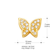 14K Gold CZ Butterfly Charm Pendant
