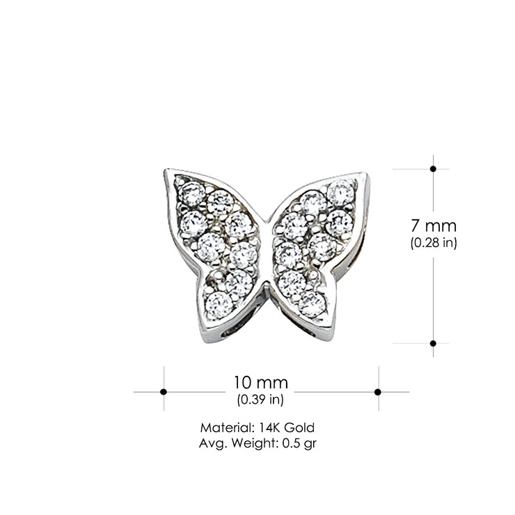 14K Gold CZ Butterfly Charm Pendant