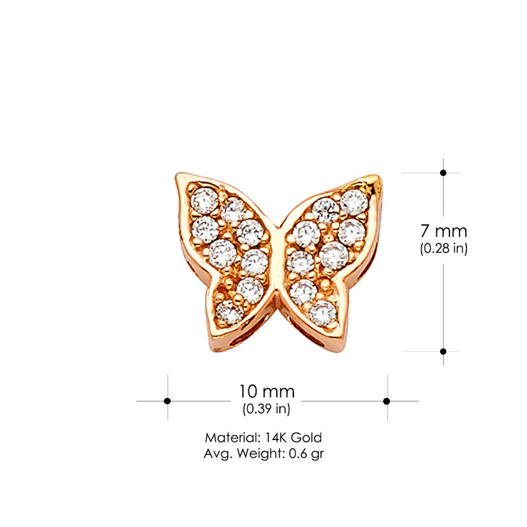 14K Gold CZ Butterfly Charm Pendant