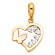Heart with Butterfly Pendant Pendant for Necklace or Chain