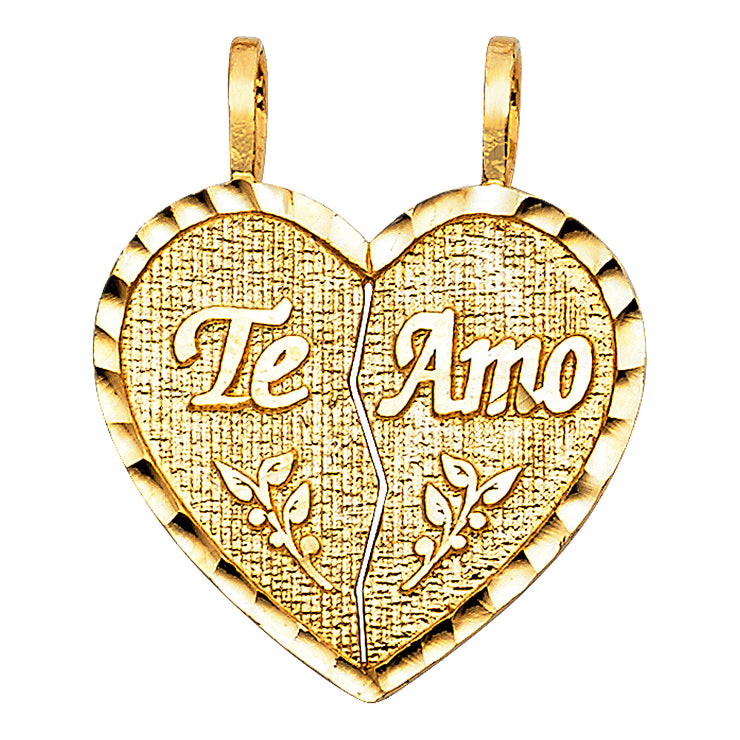 14K Gold Te Amo Heart 2 Piece Charm Pendant with 2.3mm Figaro 3+1 Chain Necklace