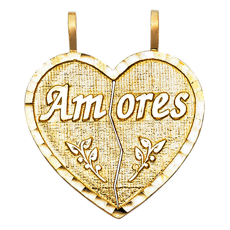 14K Gold Te Amo Heart 2 Piece Charm Pendant with 1.2mm Singapore Chain Necklace