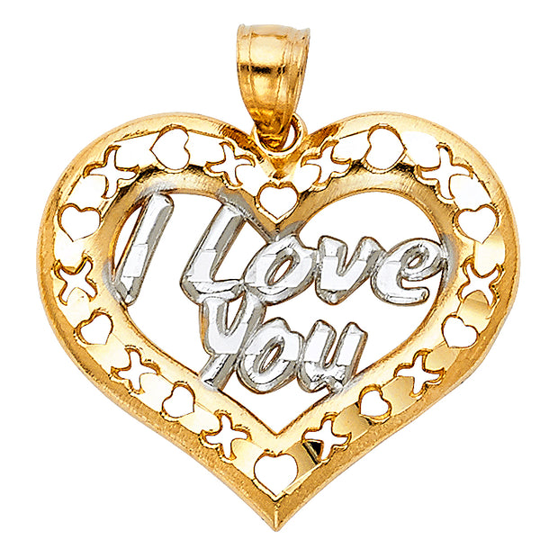 14K Gold I Love You Heart Charm Pendant with 1.2mm Singapore Chain Necklace