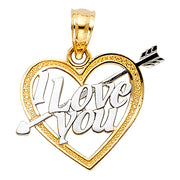 14K Gold I Love You Heart Charm Pendant with 0.9mm Singapore Chain Necklace