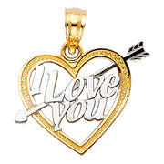 14K Gold I Love You Heart Charm Pendant with 0.8mm Box Chain Necklace