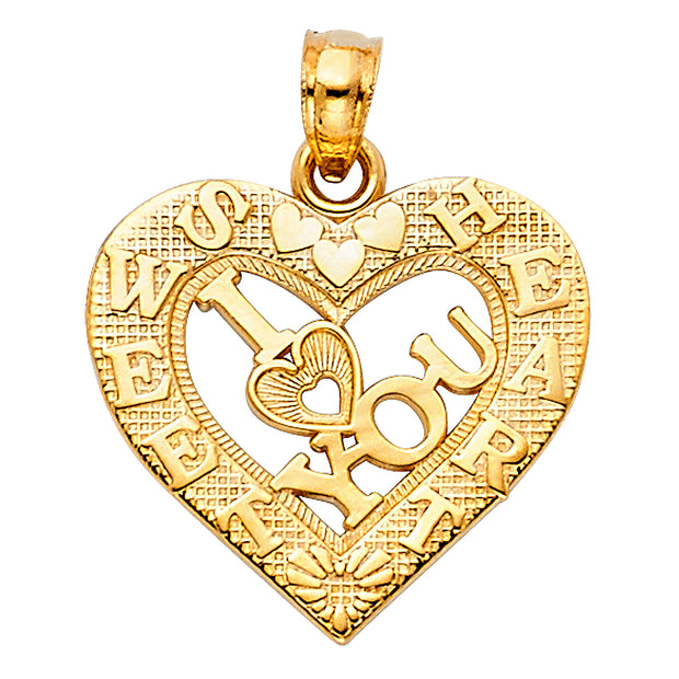 14K Gold I Love You Heart Charm Pendant with 0.8mm Box Chain Necklace