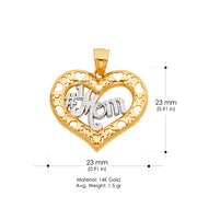 14K Gold Mom Heart Charm Pendant